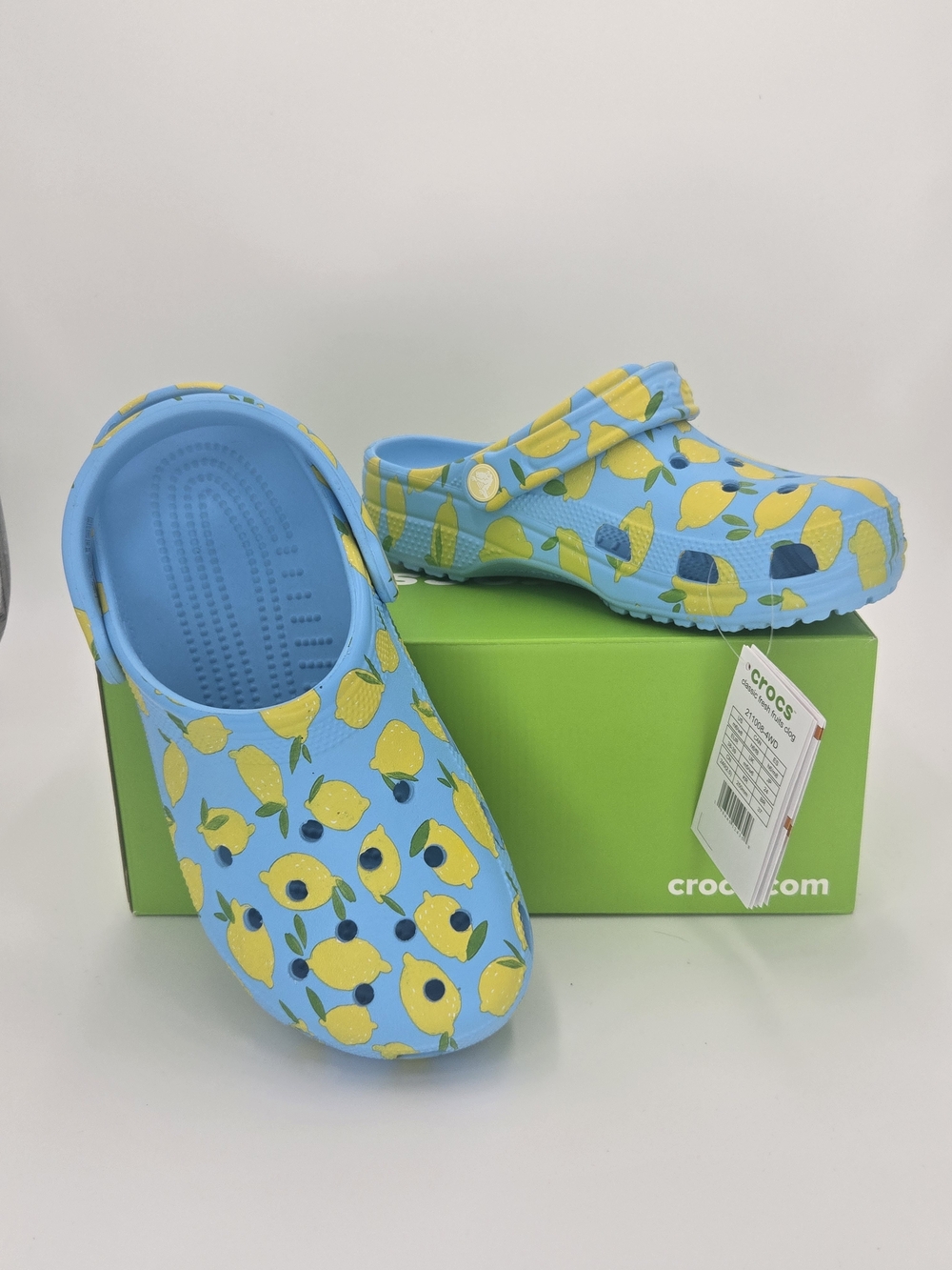 Crocs Classic Fresh Fruits Clog Blue Lemon Print Unisex Size Men's 6 Women's 8